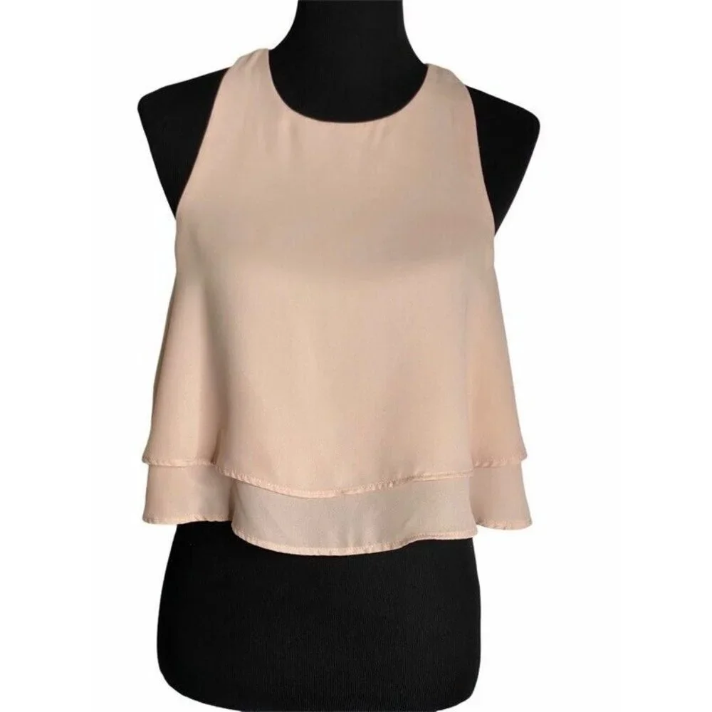 Show Me Your Mumu Womens King Crop Top Pink Crew Neck Keyhole Back Layered S New